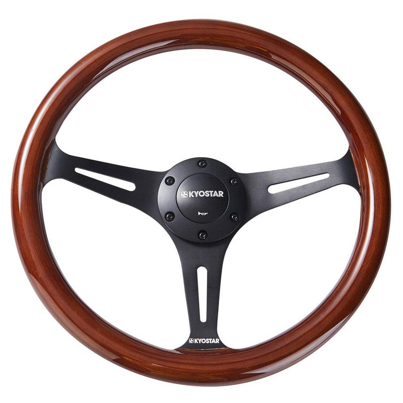 Kyostar Universal 350mm 14" Grant Classic Nostalgia Style Wood Grain Steering Wheel Black Spoek with Horn Button - Image 2